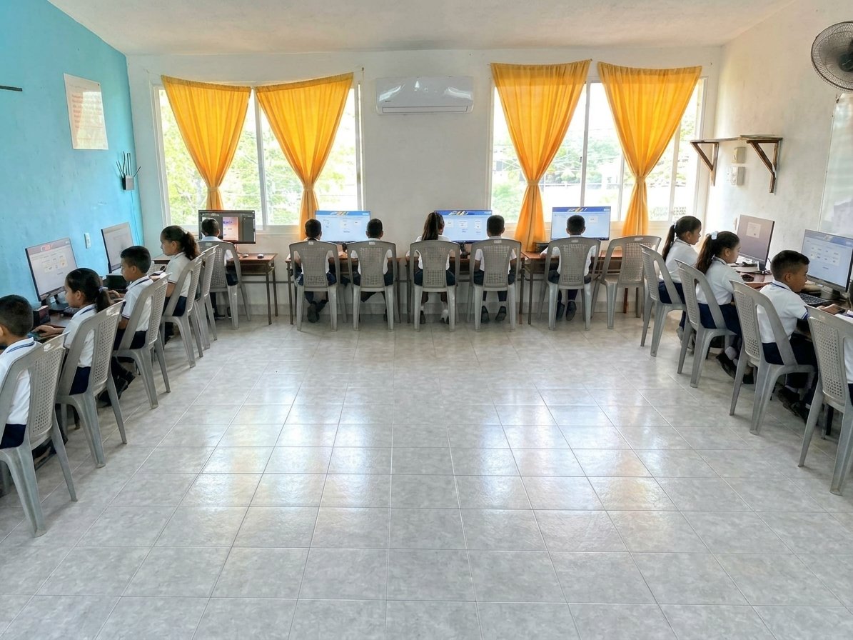 Aula de cómputo equipada con monitores
